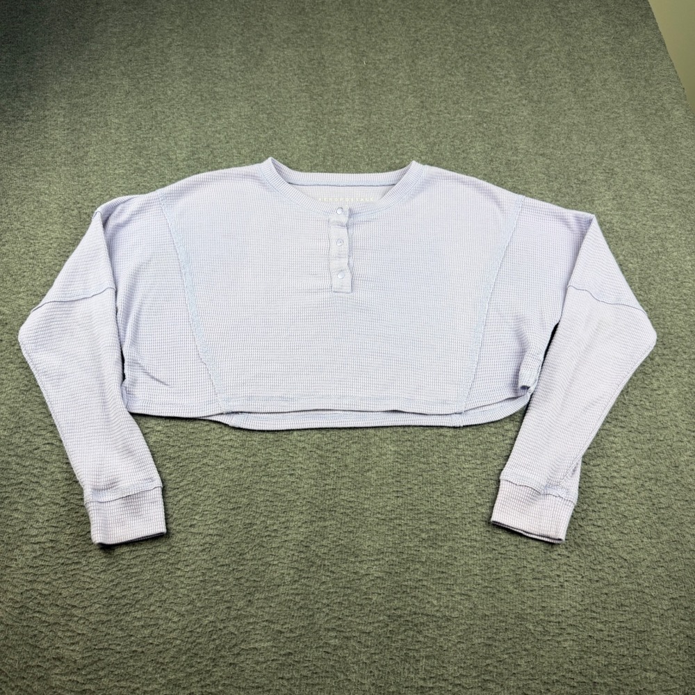Aeropostale Henley Top Women's Small Purple Waffle Knit Cropped Long Sleeve